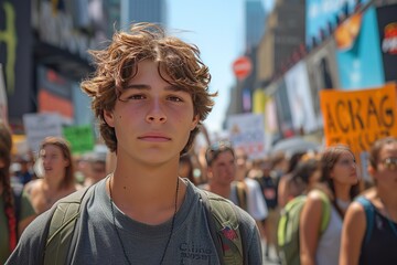 Fototapeta premium Climate Action Protest: Banners and signs in a climate change protest, calling for environmental action
