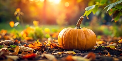Pumpkin in Autumn Leaves.