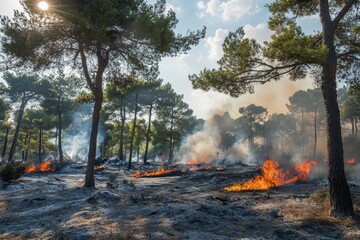a forest fire in the middle of a field