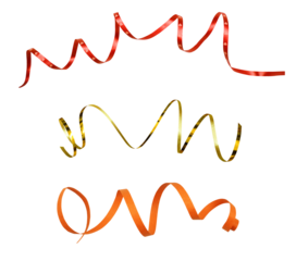 Set of curled paper holiday ribbons isolated on white or transparent background