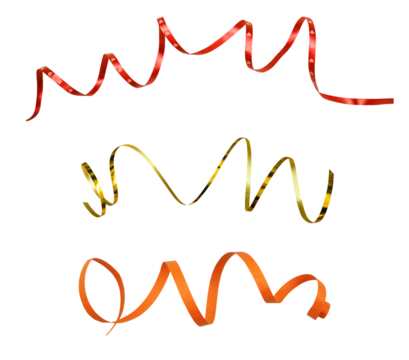 Set of curled paper holiday ribbons isolated on white or transparent background