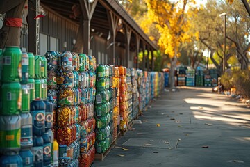 Fototapeta premium Community Recycling Hub: An image of a centralized recycling center where residents drop off recyclable materials