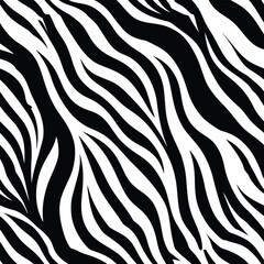 Zebra skin background seamless vector pattern featuring black and white animal print design, perfect for fabric, fashion, and textile applications with a bold and stylish look