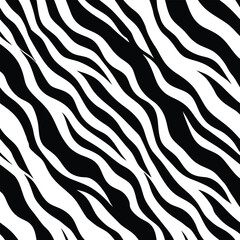 Zebra skin background seamless vector pattern featuring black and white animal print design, perfect for fabric, fashion, and textile applications with a bold and stylish look