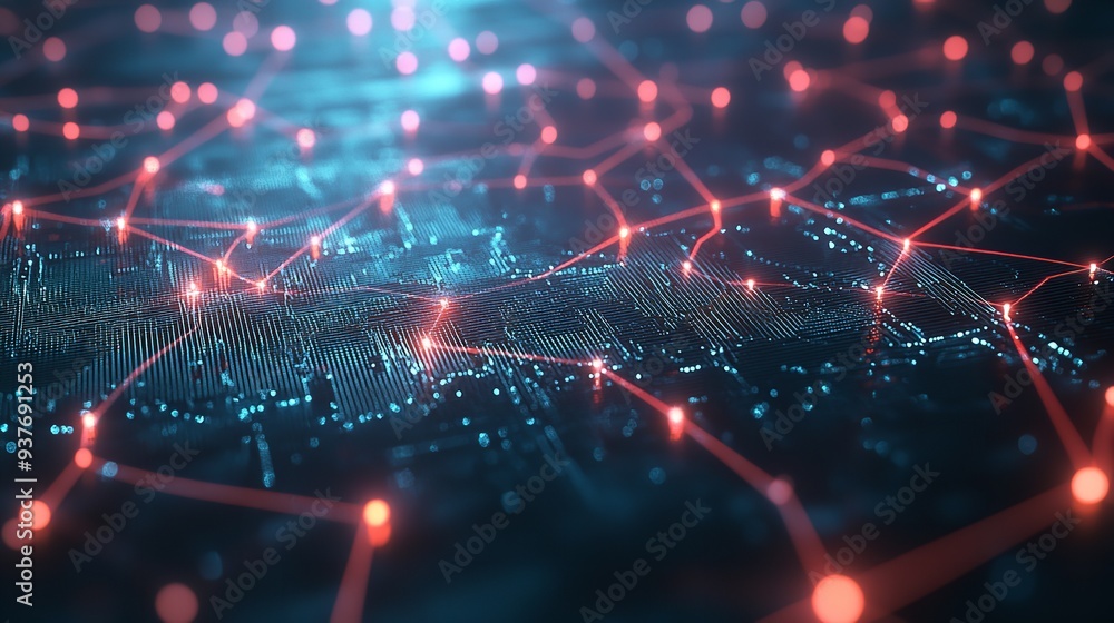Poster abstract digital network with glowing nodes