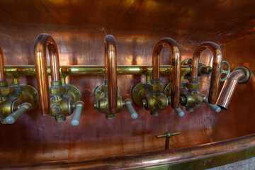Copper and brass valves and pipes.
