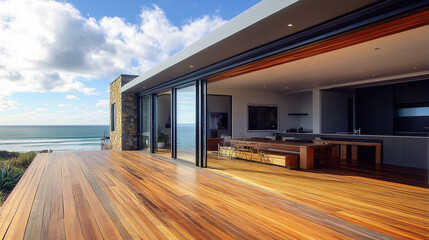 Fototapeta premium Contemporary Beach House with Wooden Deck Architec