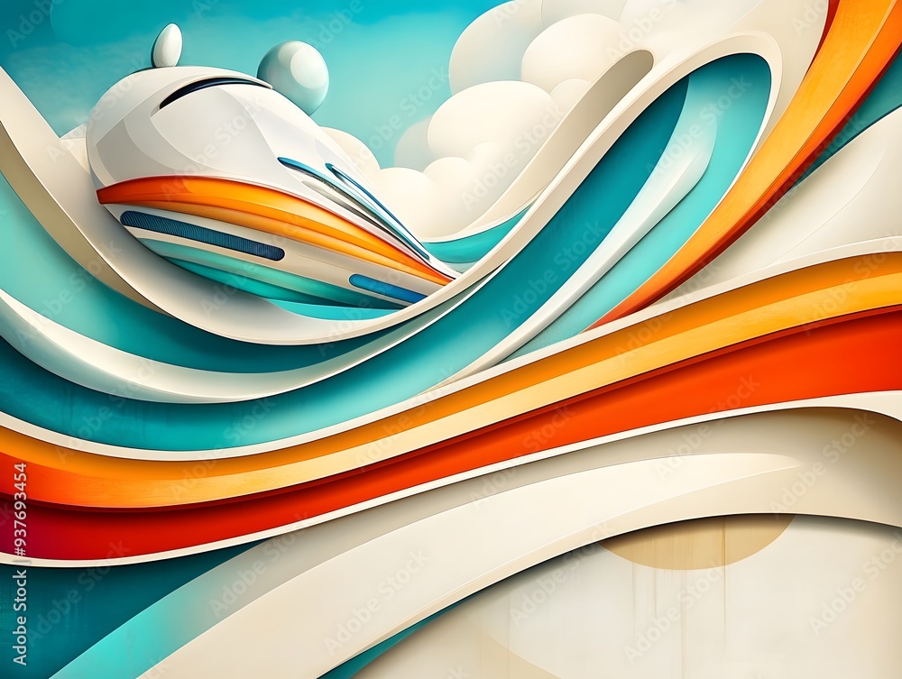 Poster abstract futuristic design with curved lines and shapes.