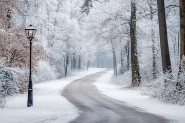 aesthetic photo of snow covered road in the park