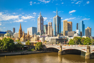 Skyline of Melbourne city business district, CBD, located in Victoria state, Australia