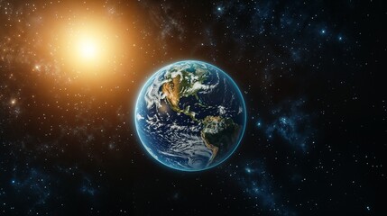 Obraz premium Earth in Space A Stunning and Beautiful View of Our Planet Glowing Against the Sun