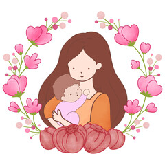 mother and child surrounded by flowers