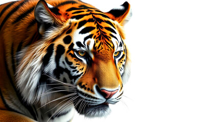 Fototapeta premium Bengal tiger on white background. Generative AI Illustration