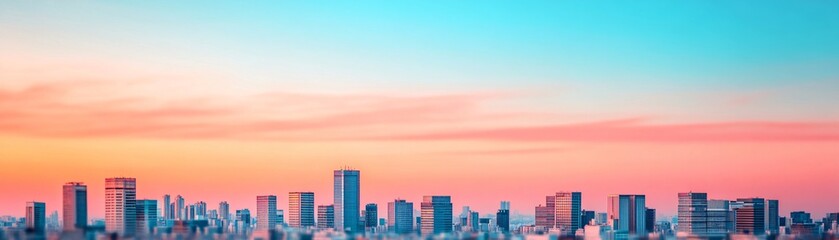 Dramatic cityscape sunset with skyscrapers casting long shadows against a vibrant sky