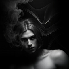 Young Man Shrouded in Smoky Shadows
