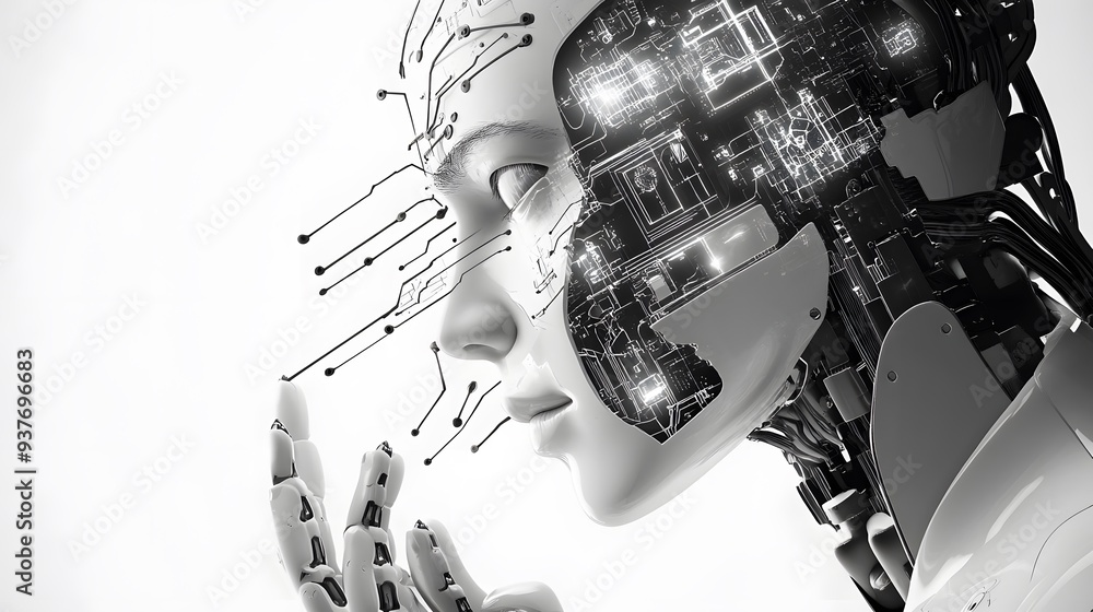 Poster ai robot with glowing circuits.