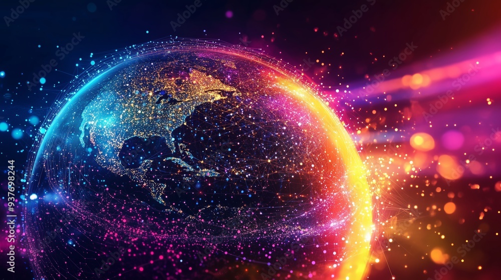 Aufkleber global earth with theme of digital logistics satellite internet and e-commerce graphic concept showi