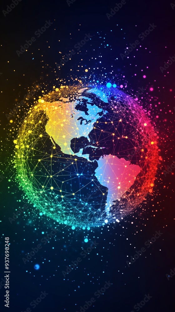 Aufkleber global earth with theme of digital logistics satellite internet and e-commerce graphic concept showi