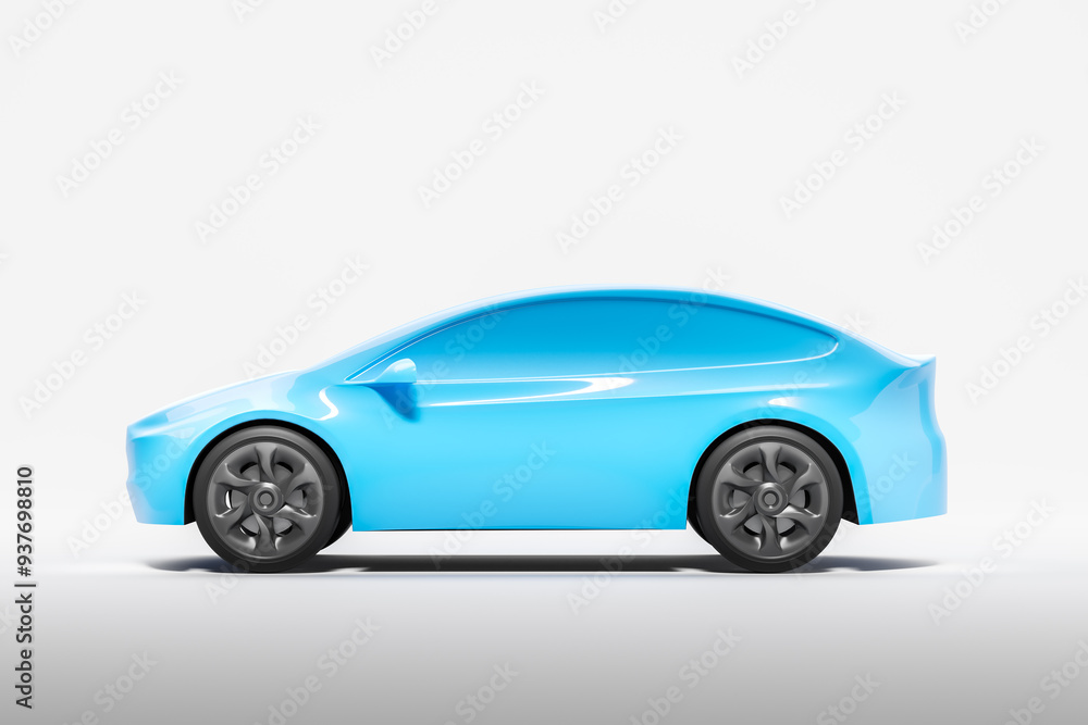Poster 3d rendering of a blue car on a white background. 3d rendering
