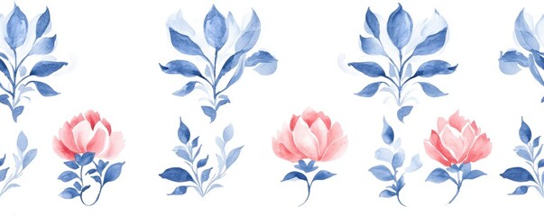 damask pattern featuring intricate floral motifs, seamlessly flowing in a Watercolor style