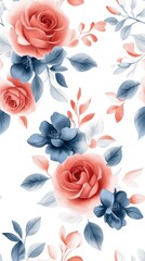 damask pattern featuring intricate floral motifs, seamlessly flowing in a Watercolor style