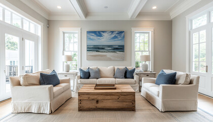 Contemporary Coastal Family Room Relaxed Charm