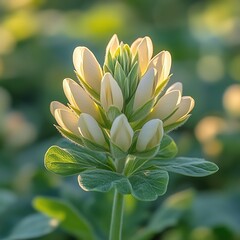 Obraz premium Closeup of a legume flower blooming in a garden, Main keyword legumes, Concept beginning of life cycle