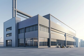 Obraz premium Factory's exterior, featuring clean lines, innovative architecture, and eco-friendly features. Beautiful simple AI generated image