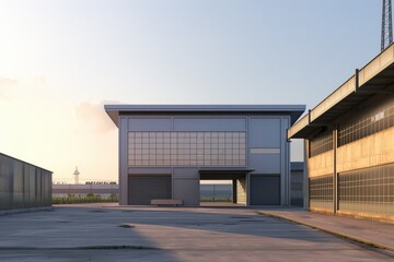 Factory's exterior, featuring clean lines, innovative architecture, and eco-friendly features. Beautiful simple AI generated image
