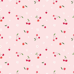 Seamless pattern of cherry pink background. Vector print design wallpaper.