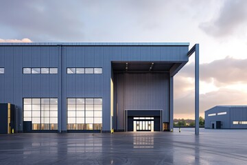 Naklejka premium Factory's exterior, featuring clean lines, innovative architecture, and eco-friendly features. Beautiful simple AI generated image