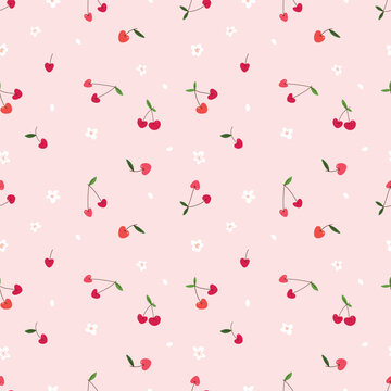 Seamless pattern of cherry pink background. Vector print design wallpaper.
