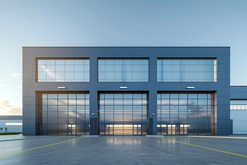 Obraz premium Factory's exterior, featuring clean lines, innovative architecture, and eco-friendly features. Beautiful simple AI generated image