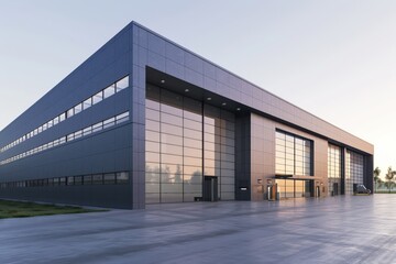 Fototapeta premium Factory's exterior, featuring clean lines, innovative architecture, and eco-friendly features. Beautiful simple AI generated image