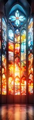 Stained Glass Window in Gothic Cathedral.