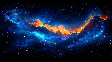 Fototapeta premium Vibrant orange and blue nebula cloud formation in deep space