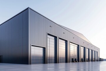 Factory's exterior, featuring clean lines, innovative architecture, and eco-friendly features. Beautiful simple AI generated image - obrazy, fototapety, plakaty
