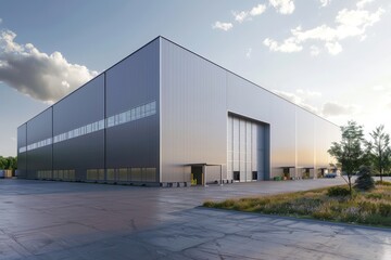 Obraz premium Factory's exterior, featuring clean lines, innovative architecture, and eco-friendly features. Beautiful simple AI generated image