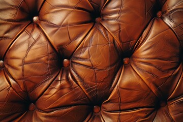 Close-up texture of tufted leather upholstery, showcasing intricate details and the rich, luxurious feel of the material.