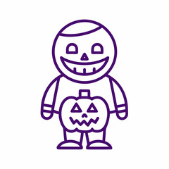 Purple Outlined Halloween Character Holding a Jack-O-Lantern
