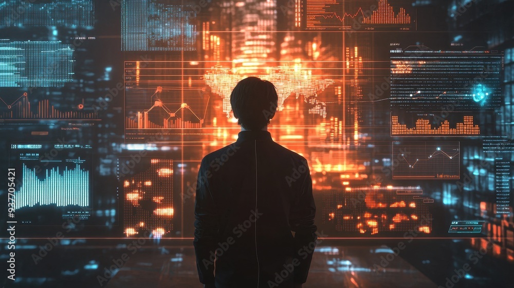 Poster futuristic data visualization and analysis concept