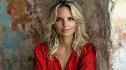 Fototapeta premium Elegant Portrait of a Woman Against a Rustic Background
