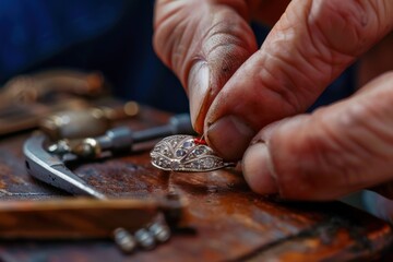 Professional jeweler polishing a ring in close-up. Beautiful simple AI generated image