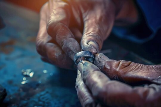 Professional jeweler polishing a ring in close-up. Beautiful simple AI generated image