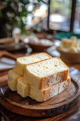 Freshly Baked Bread Slices on a Wooden Board