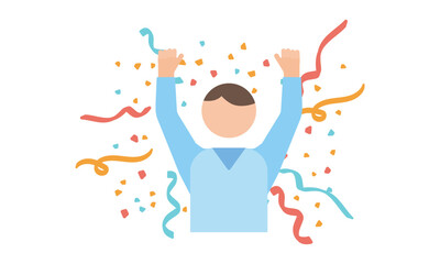 手をあげて喜ぶ男性