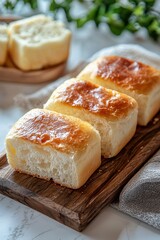Freshly Baked Golden Bread Rolls on a Wooden Board