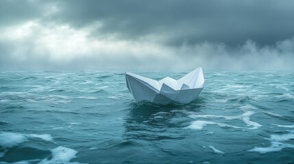 A paper boat sailing on turbulent waters, symbolizing leadership in crisis