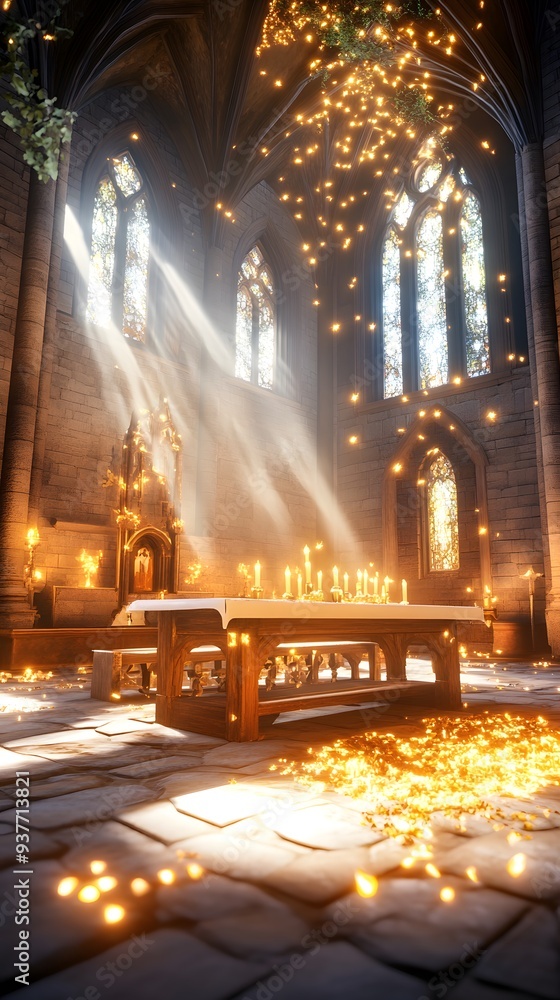 Canvas Prints Church Interior With Golden Light.