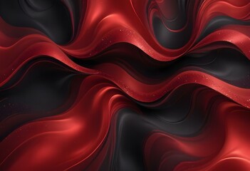 Flowing red, blue and black abstract background with soft, wavy shapes and subtle sparkles